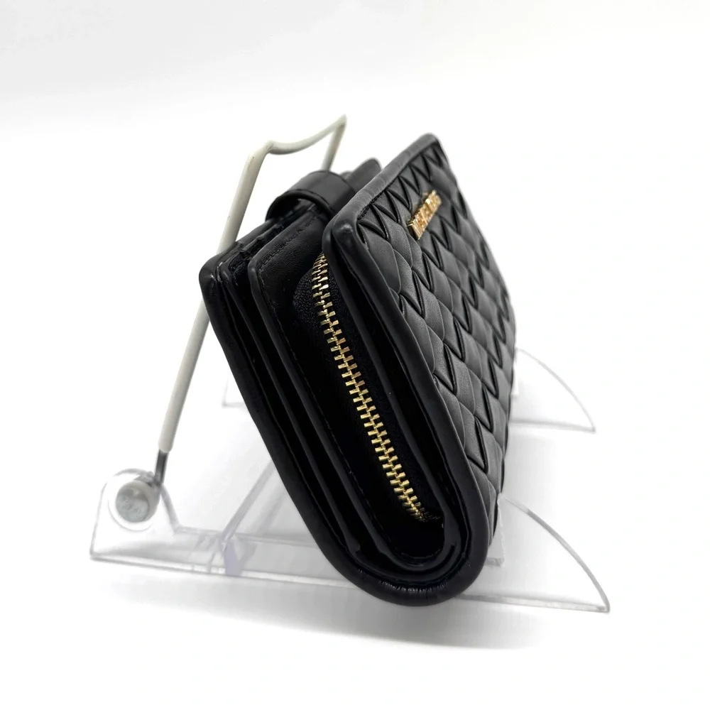 Michael Kors Medium Quilted Bifold Zip Chain Wallet Black